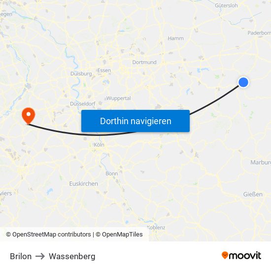 Brilon to Wassenberg map