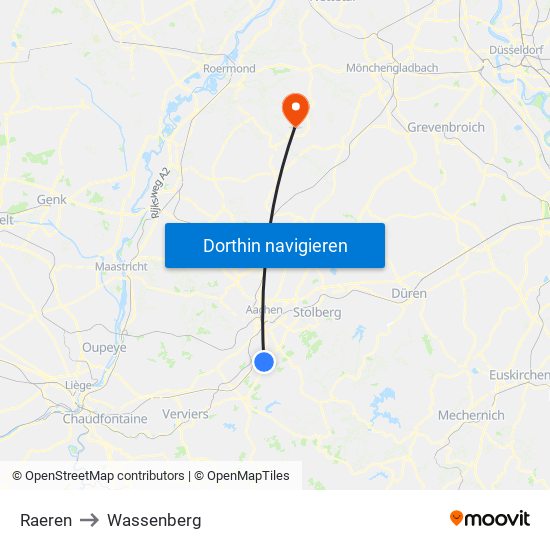 Raeren to Wassenberg map