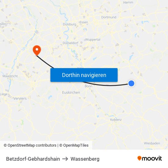 Betzdorf-Gebhardshain to Wassenberg map
