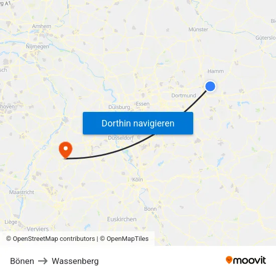 Bönen to Wassenberg map