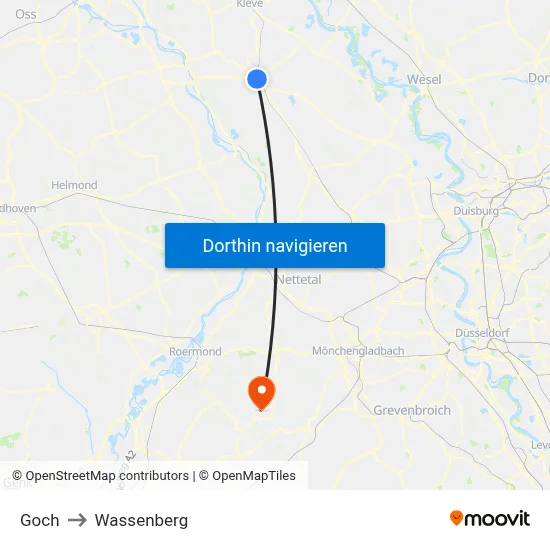Goch to Wassenberg map