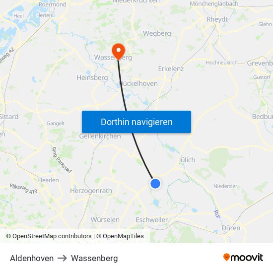 Aldenhoven to Wassenberg map