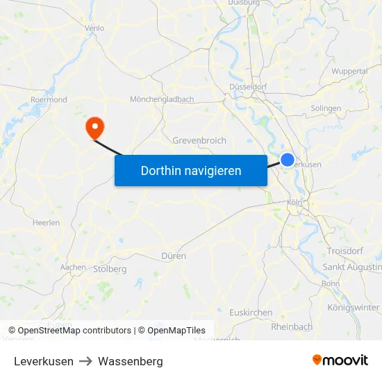 Leverkusen to Wassenberg map