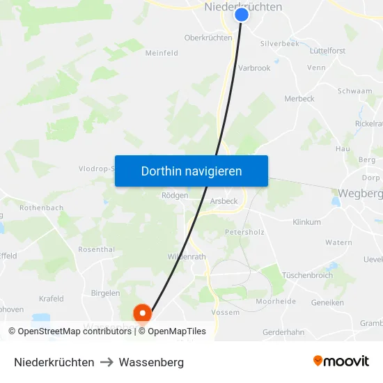 Niederkrüchten to Wassenberg map