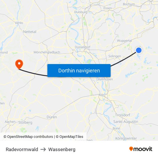 Radevormwald to Wassenberg map