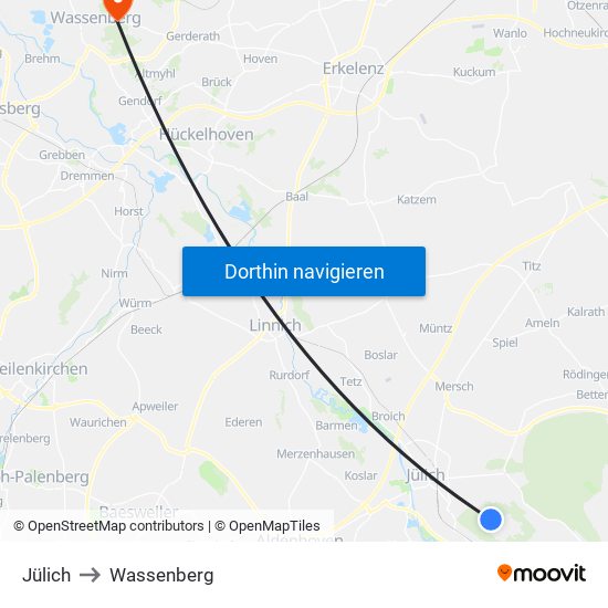 Jülich to Wassenberg map