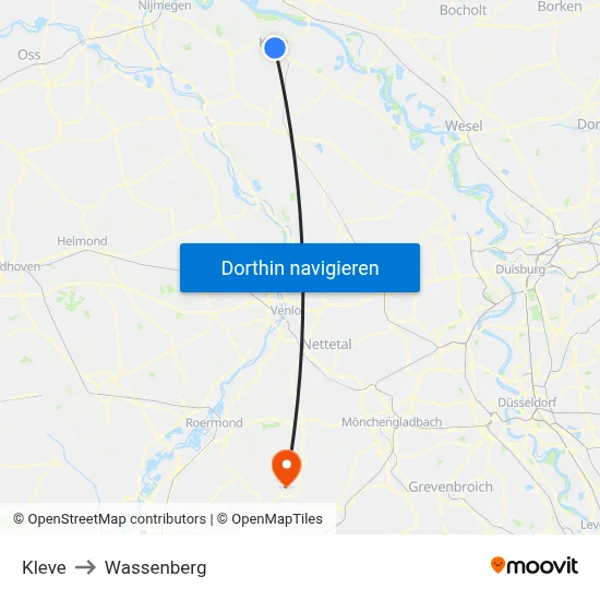 Kleve to Wassenberg map