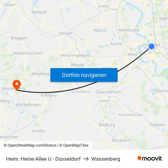 Heinr.-Heine-Allee U - Düsseldorf to Wassenberg map