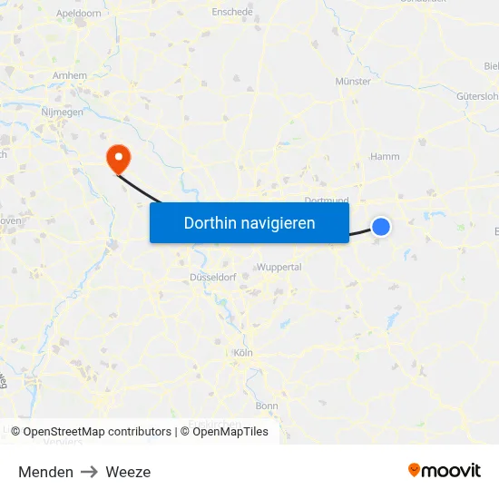 Menden to Weeze map