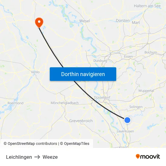 Leichlingen to Weeze map