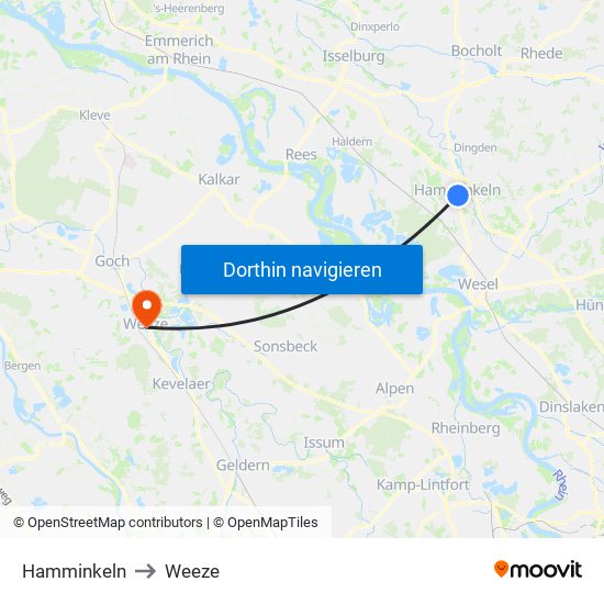 Hamminkeln to Weeze map