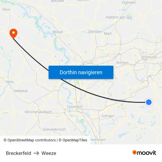 Breckerfeld to Weeze map
