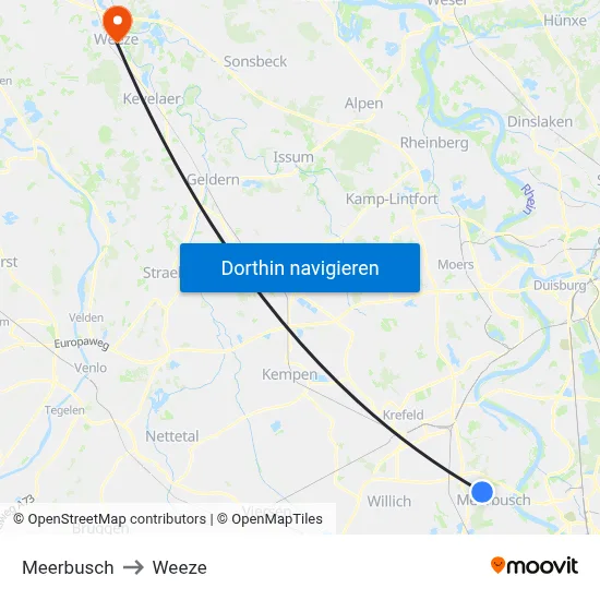Meerbusch to Weeze map