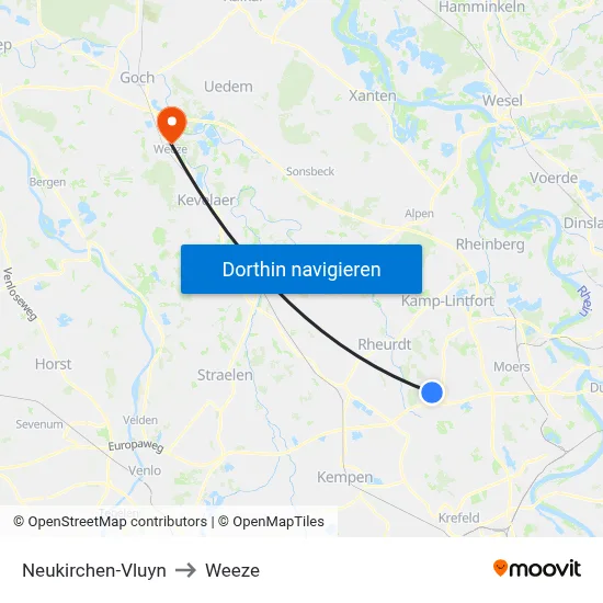 Neukirchen-Vluyn to Weeze map