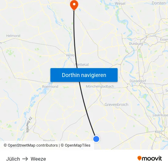 Jülich to Weeze map