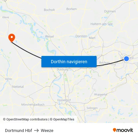 Dortmund Hbf to Weeze map