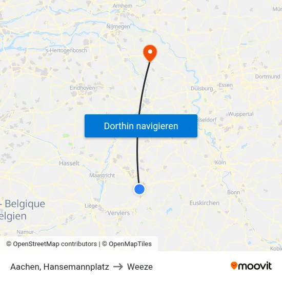 Aachen, Hansemannplatz to Weeze map