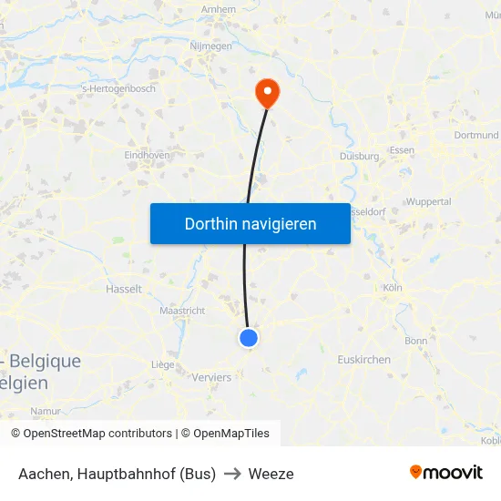 Aachen, Hauptbahnhof (Bus) to Weeze map