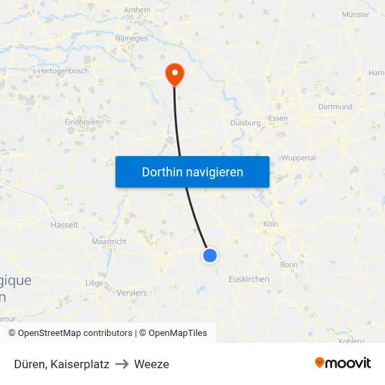 Düren, Kaiserplatz to Weeze map