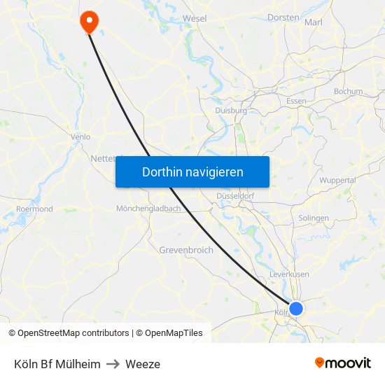Köln Bf Mülheim to Weeze map