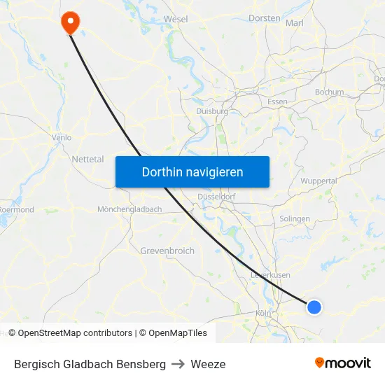 Bergisch Gladbach Bensberg to Weeze map