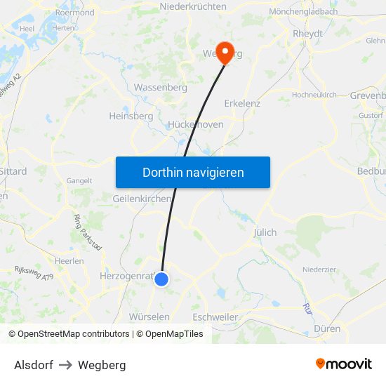 Alsdorf to Wegberg map
