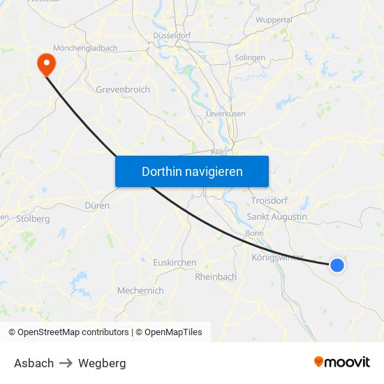 Asbach to Wegberg map