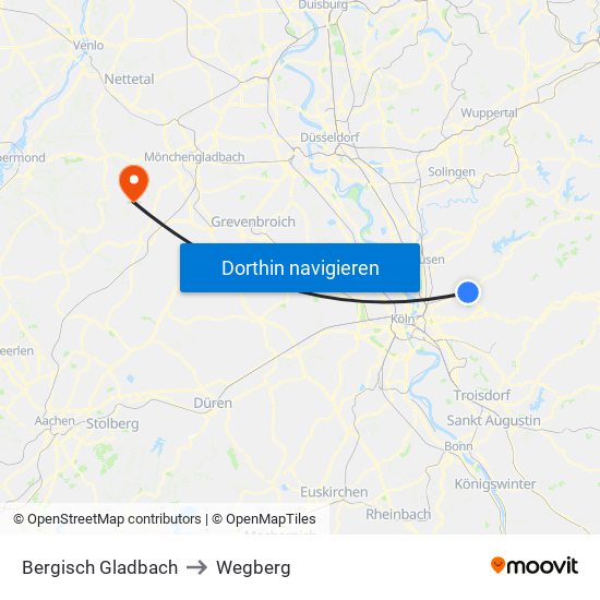 Bergisch Gladbach to Wegberg map