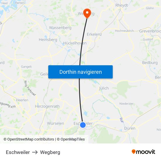 Eschweiler to Wegberg map