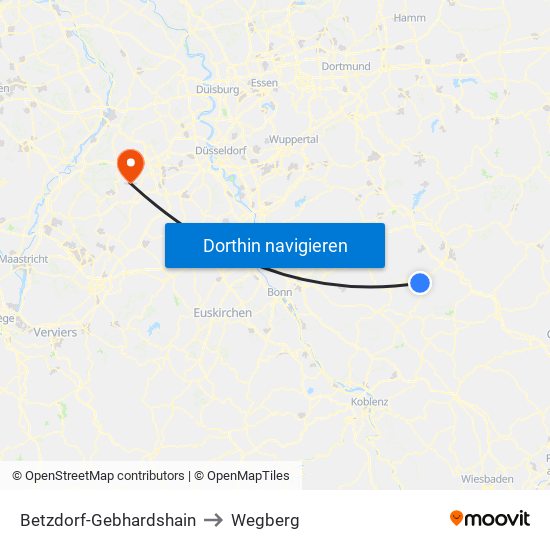 Betzdorf-Gebhardshain to Wegberg map