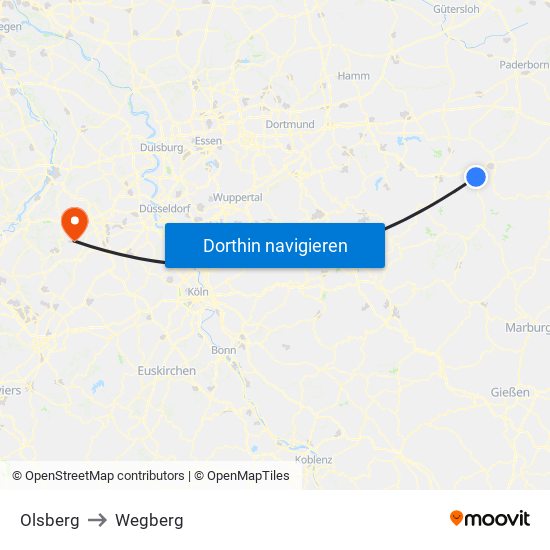 Olsberg to Wegberg map