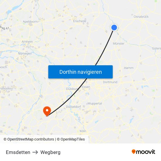 Emsdetten to Wegberg map