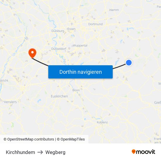 Kirchhundem to Wegberg map