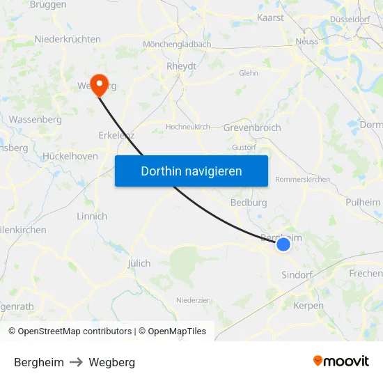 Bergheim to Wegberg map