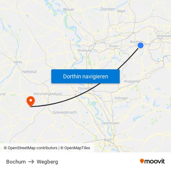 Bochum to Wegberg map