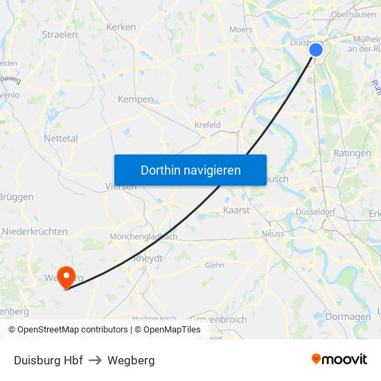 Duisburg Hbf to Wegberg map