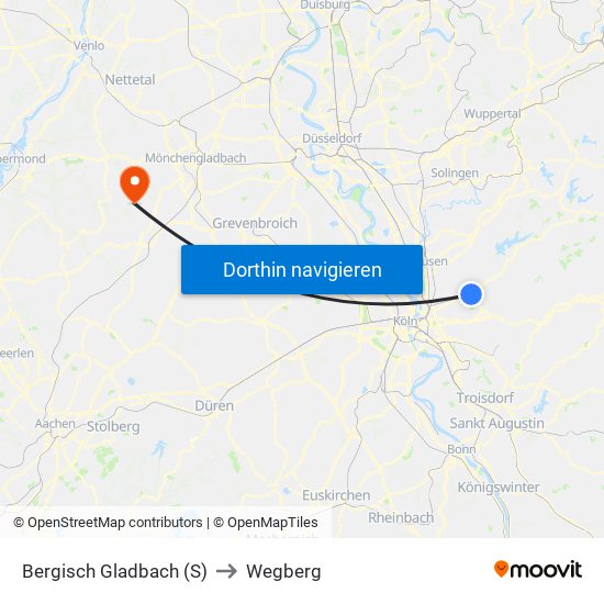 Bergisch Gladbach (S) to Wegberg map