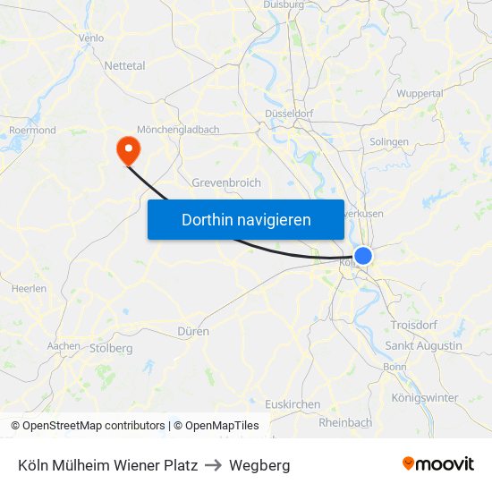 Köln Mülheim Wiener Platz to Wegberg map