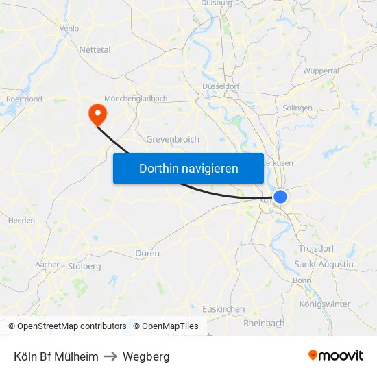 Köln Bf Mülheim to Wegberg map