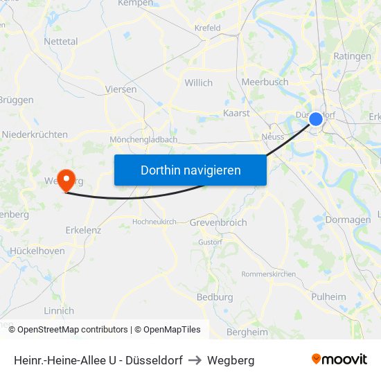 Heinr.-Heine-Allee U - Düsseldorf to Wegberg map