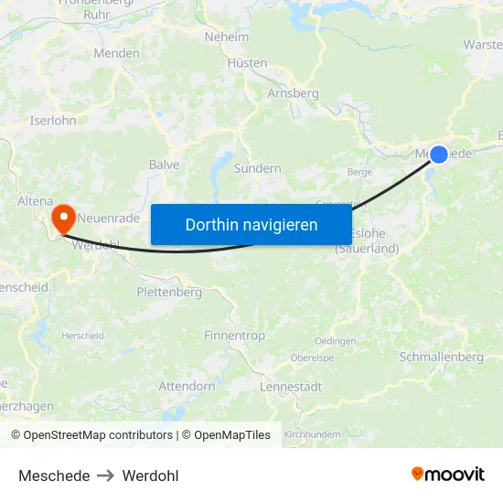 Meschede to Werdohl map