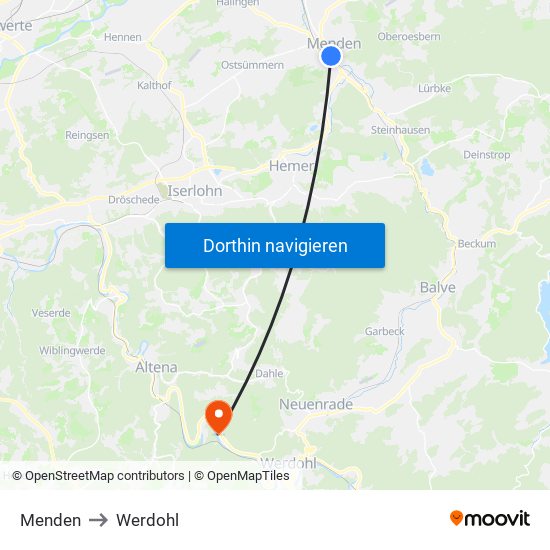 Menden to Werdohl map