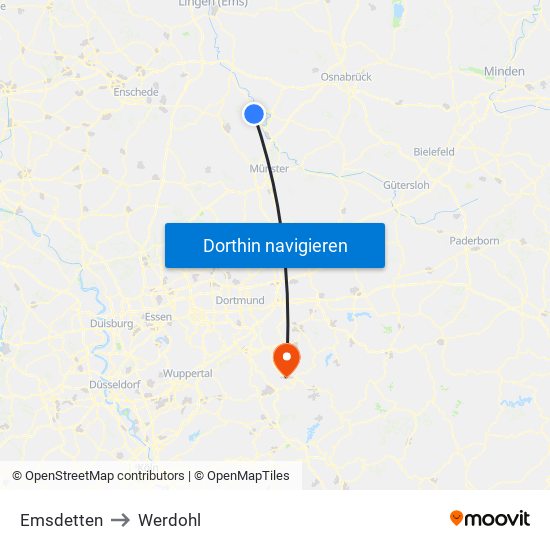 Emsdetten to Werdohl map