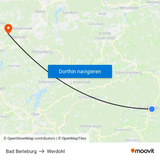 Bad Berleburg to Werdohl map
