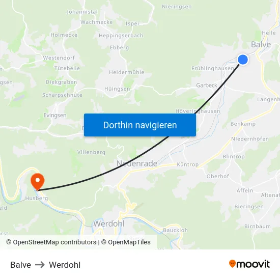Balve to Werdohl map