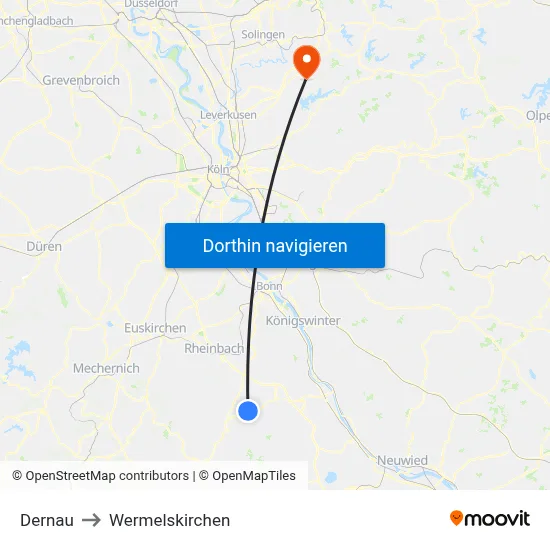 Dernau to Wermelskirchen map
