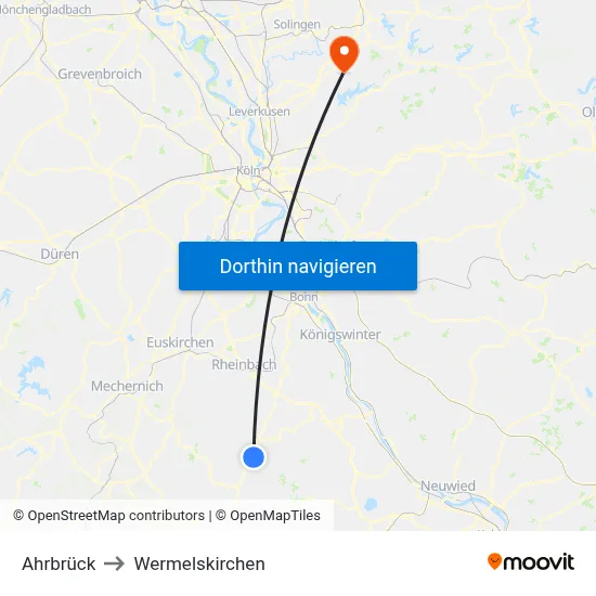 Ahrbrück to Wermelskirchen map