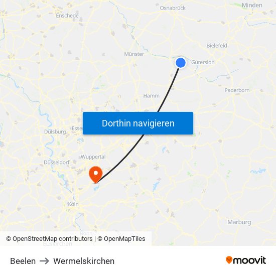 Beelen to Wermelskirchen map