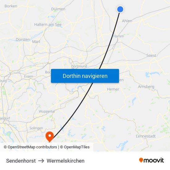 Sendenhorst to Wermelskirchen map