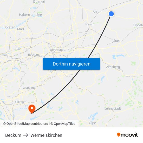 Beckum to Wermelskirchen map